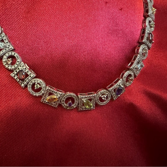 Multi Precious Stone and Crystal Box Necklace in 925 Silver NWOT - Picture 4 of 5